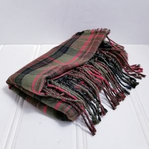 Eddie Bauer Red Green Plaid Flannel Scarf Woven Fringe Winter Accessory Unisex
